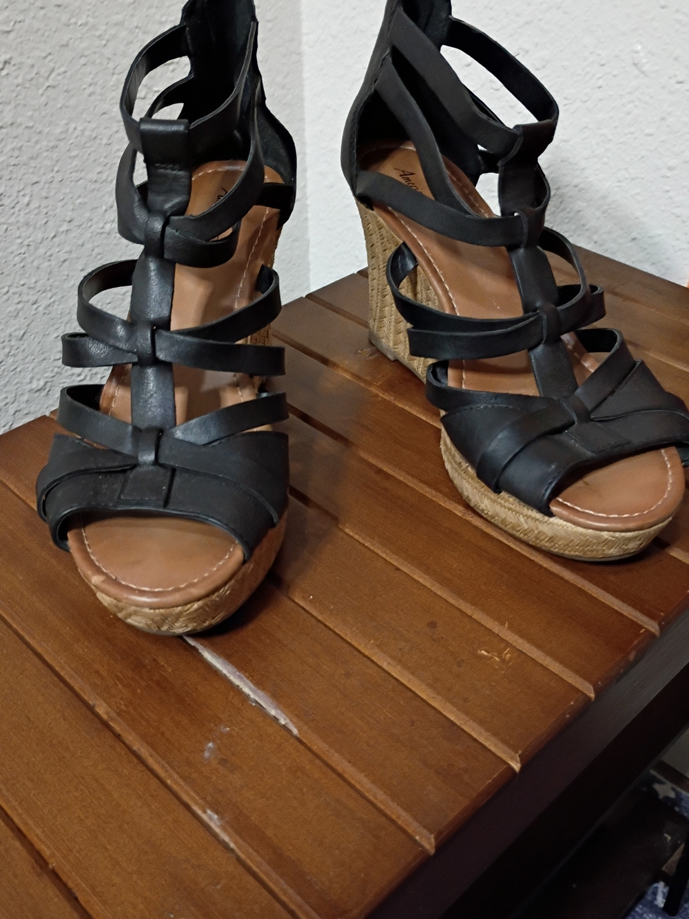 American Eagle Outfitters Black Strappy Espadrille Wedges